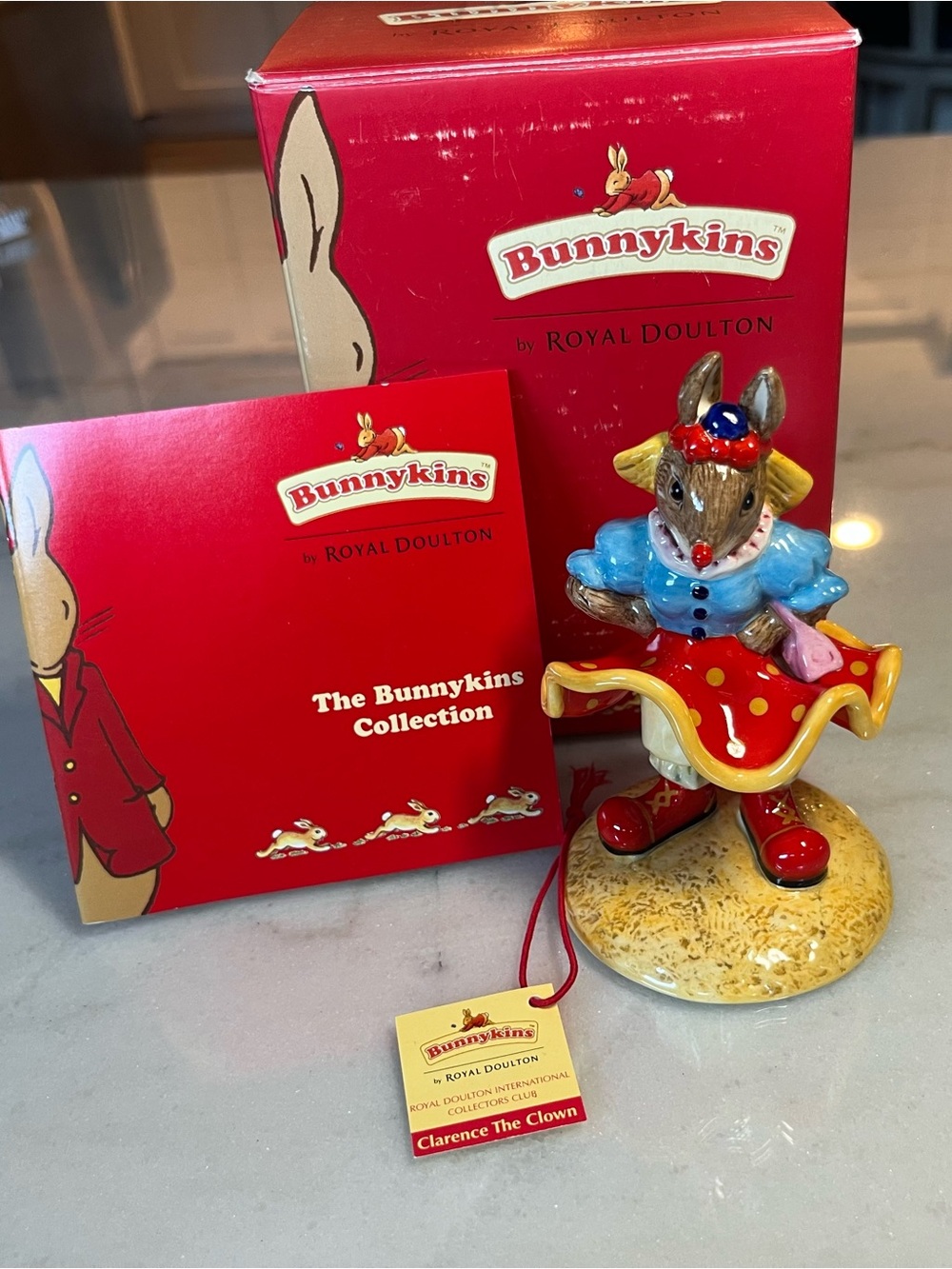 Royal Doulton Bunnykins Clarence The Clown Figurine - Red, Blue, Yellow